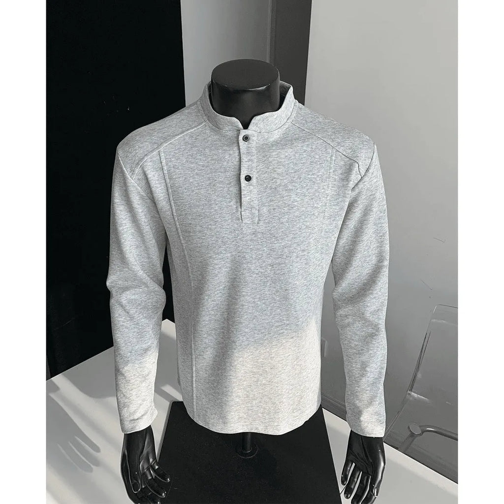 Men's patchwork stand-up collar polo shirt in cotton fabric with asymmetric design