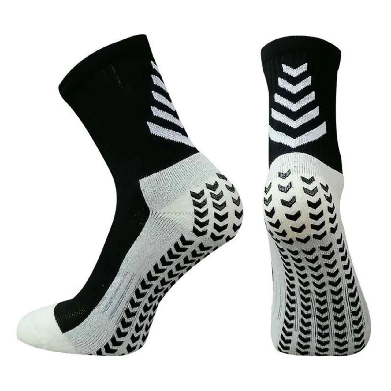 Men's geometric pattern athletic sock in mid-calf length with non-slip silicone grip detail