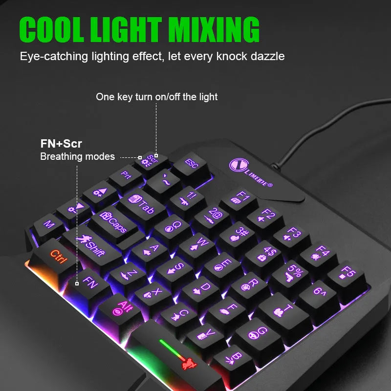 GK103S one-handed gaming mechanical keyboard with colour-changing backlit keys and 1.2m cable