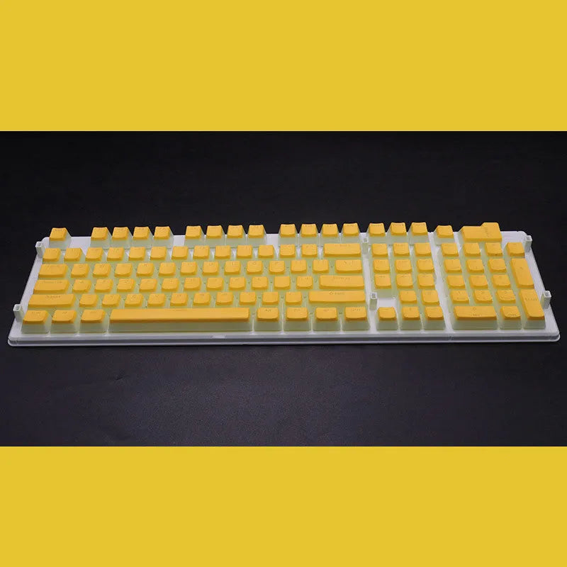 108 key double skin pudding cream PBT translucent mechanical keyboard keycap set showing RGB backlight enhancement