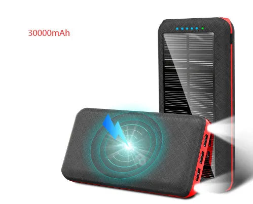 Black wireless charging power bank with three USB ports for iPhone Samsung and Xiaomi phones