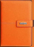 Custom A5 notebook with imitation leather cover in multiple colour options showing wood-free paper interior