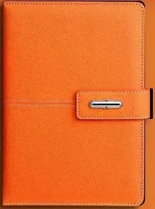 Custom A5 notebook with imitation leather cover in multiple colour options showing wood-free paper interior