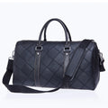 Men's brown leather duffel bag with a single strap and internal organiser pockets