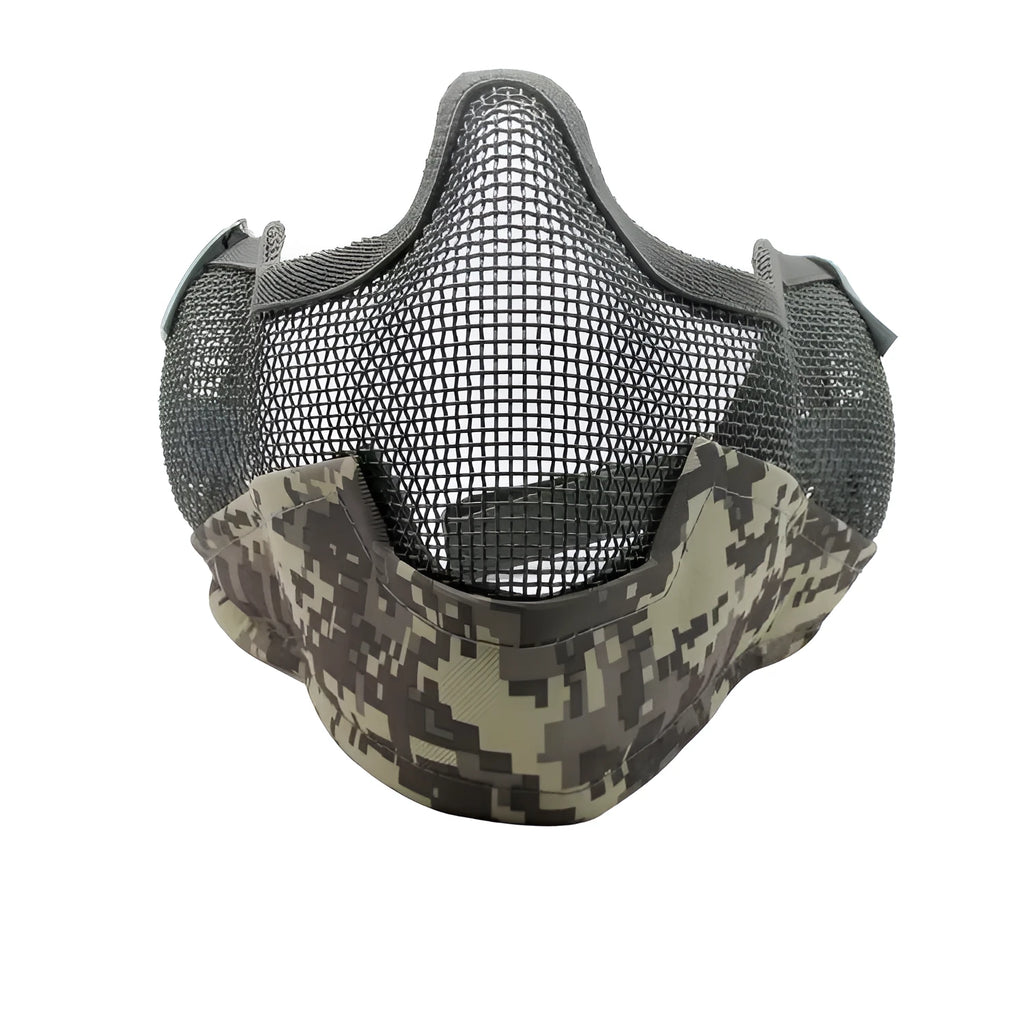 Carbon steel protective face mask with head-mounted design in camouflage colour option
