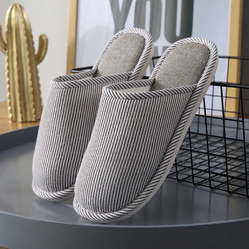 Household stripes indoor non-slip cotton slippers with PVC sole and round toe in a colour option