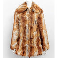 Women's tiger pattern faux fur leather jacket in a slim, medium-length street fashion style.