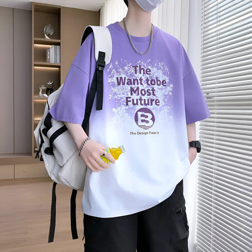 Boys' printed cotton blend T-shirt with Jacquard design in multiple colour options showing drop-shoulder sleeve construction