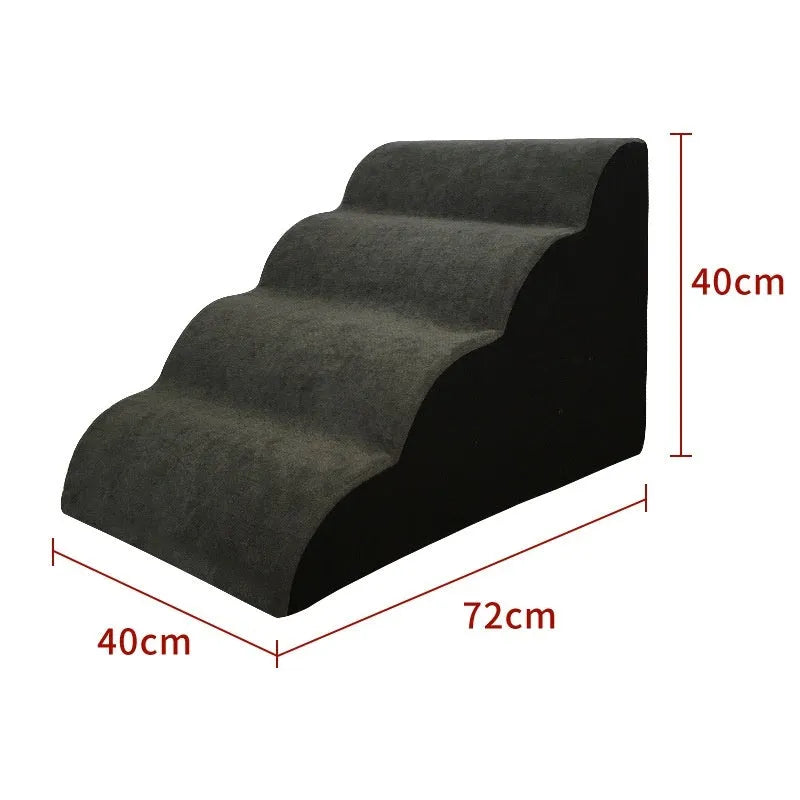 Wooden dog stairs with washable fabric steps in brown, for small medium dogs