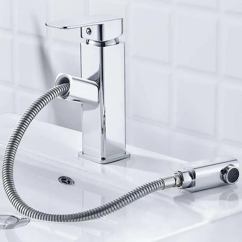 Nordic style brass brushed gold pull faucet for hot and cold water with square design