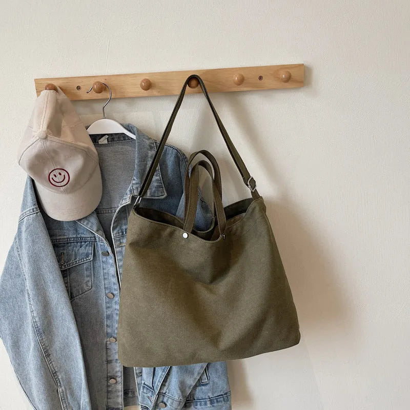 Large capacity casual tote bag for women with stitching details in khaki, brown, black, coffee, green