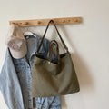 Large capacity casual tote bag for women with stitching details in khaki, brown, black, coffee, green