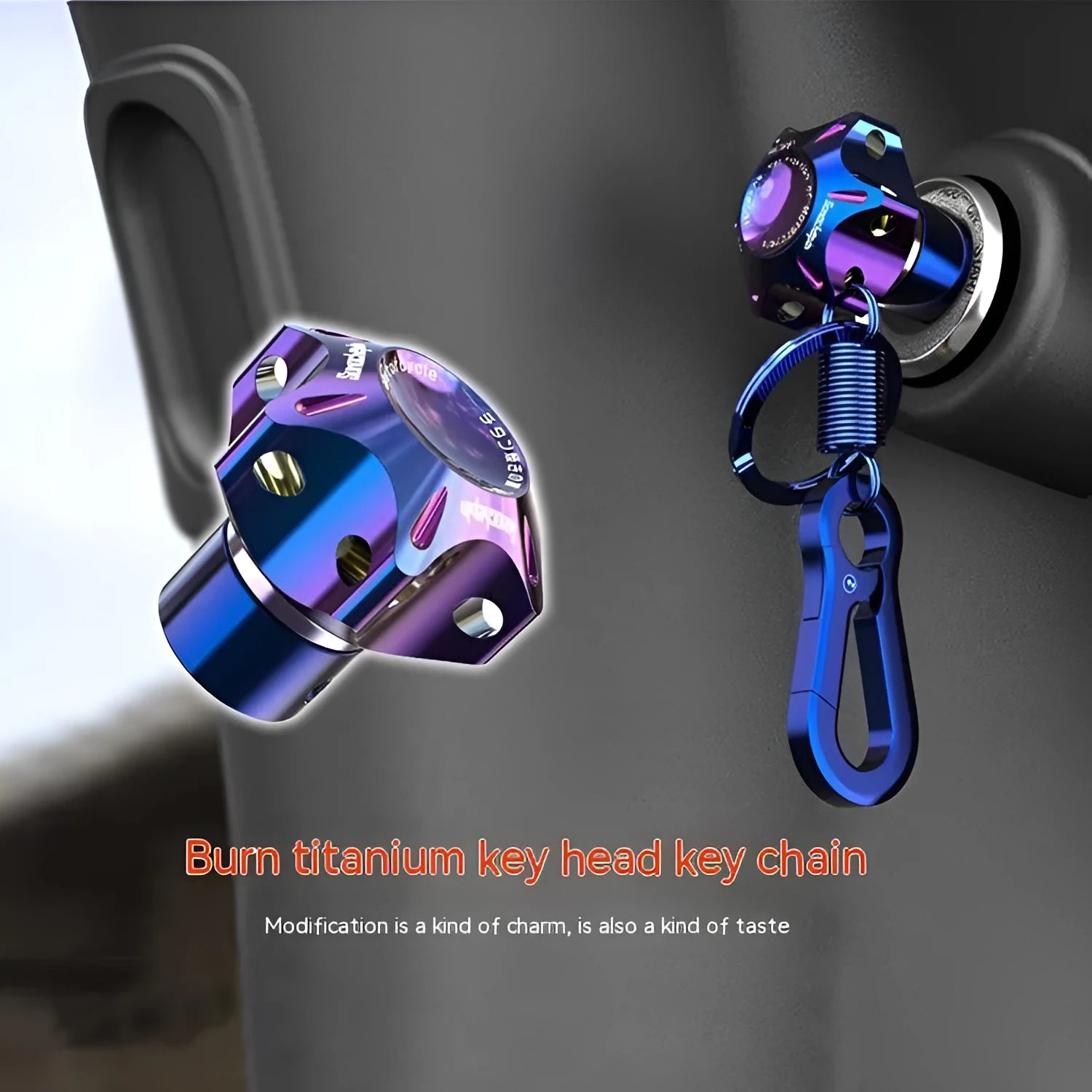Motorcycle key head cover accessory in T6 aluminium with hexagonal, five-pointed star, and plum blossom design options
