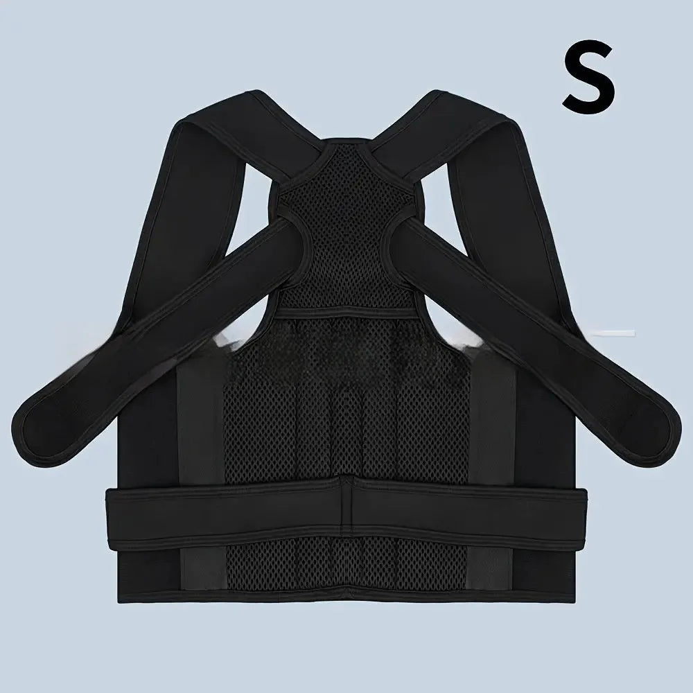 Back ring waist posture correction fixing band in spandex, black colour, shown on a model for size reference