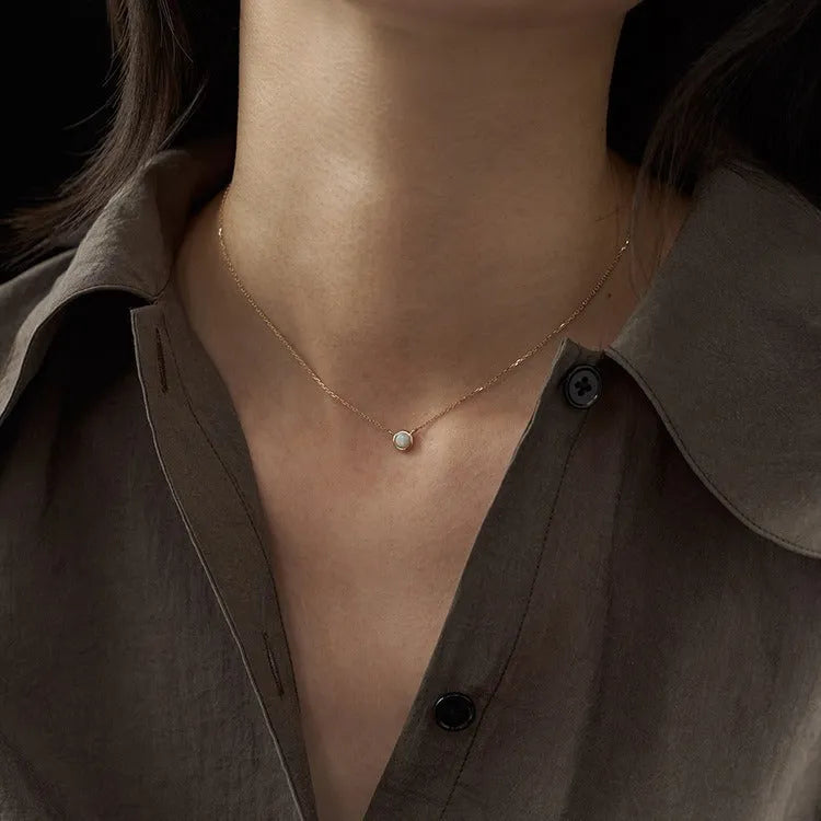 Geometric jelly opal pendant necklace in sterling silver with gold or white gold plating options