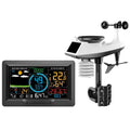 Multifunctional professional weather station with display showing temperature, humidity, wind speed, and rainfall data for indoor outdoor use