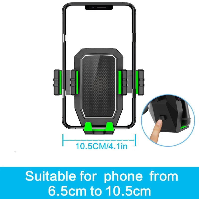 Green car centre console organiser with drink holder, kettle cradle, and mobile phone mount.
