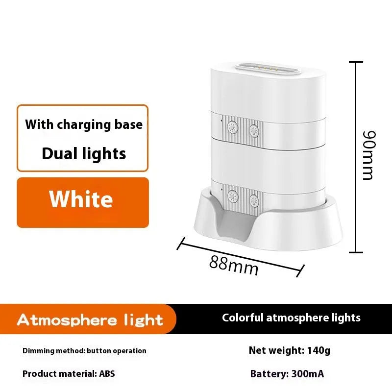 Creative magnetic ambience light rechargeable night light in black geometric plastic 6.8x3.8x4cm