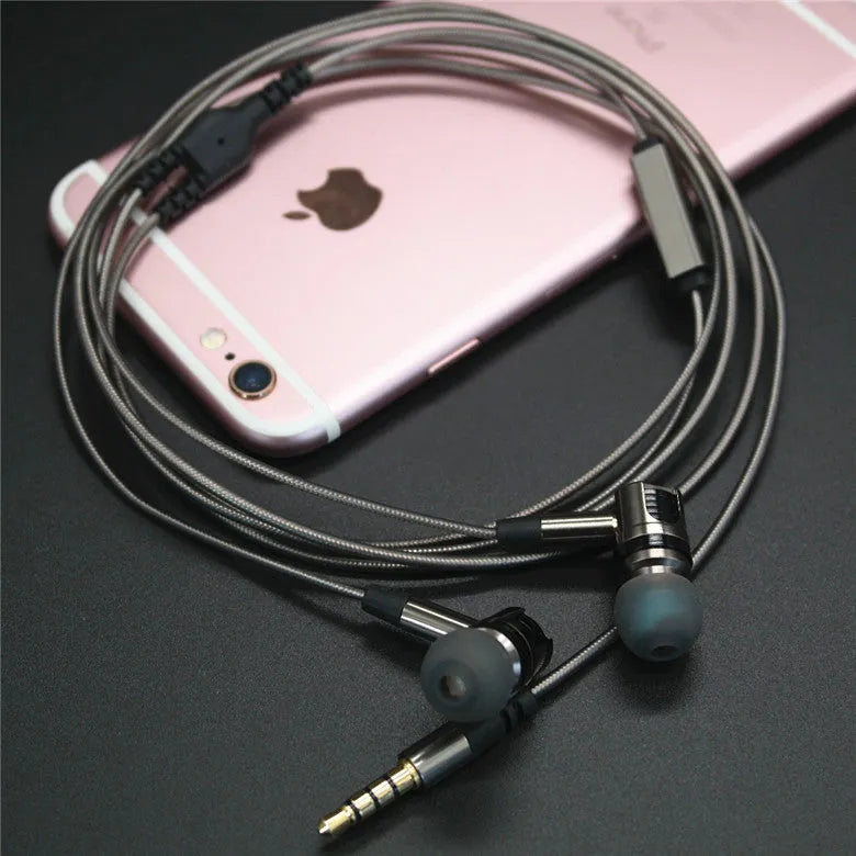 Titanium grey metal in-ear earphones with detachable aluminium foil TPE cable