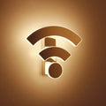 White acrylic WIFI-shaped LED wall light with warm white light on a beige wall
