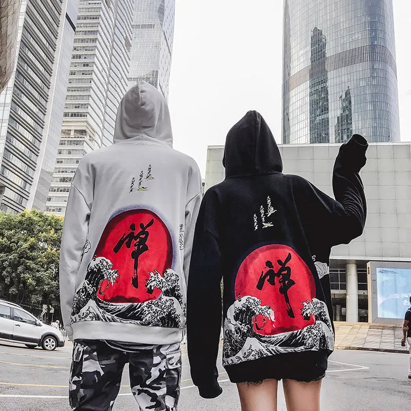Men hooded sweatshirt loose fit digital print polyester black white casual sports top