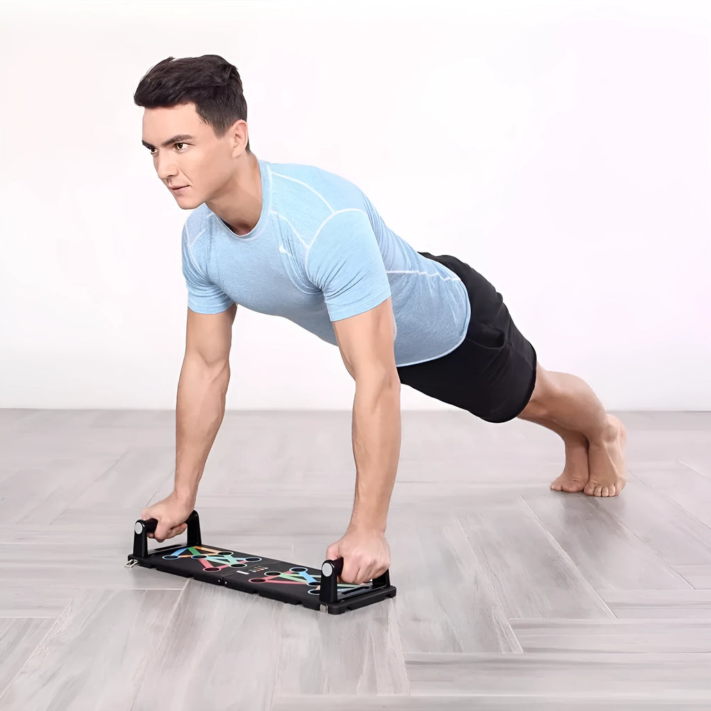 Black ABS POM push-up stand with two armrests and a 300 x 180 x 36 mm support board.