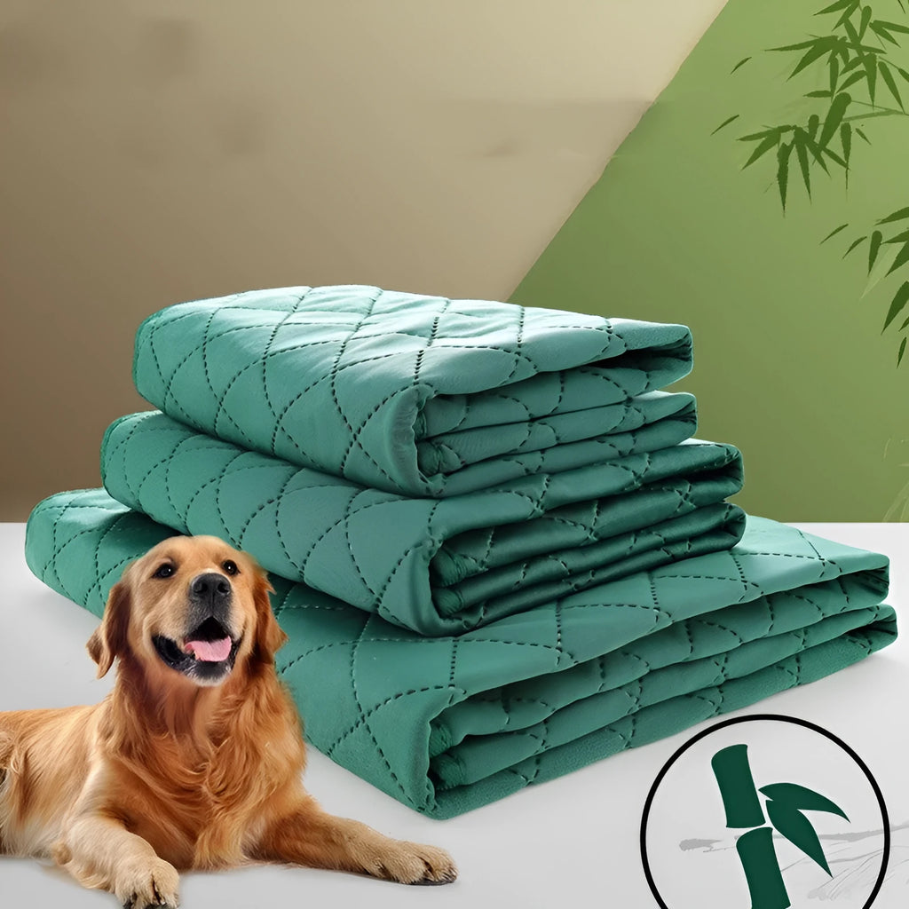 Bamboo fibre dog training pad in green or beige, moisture-proof pet mat for fixed-point training, sizes S M L.