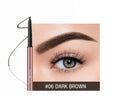 Eyebrow pencil in colour box packaging showing six shade options: Auburn, Blonde, Caramel, Dark Brown, Soft Brown, Taupe.