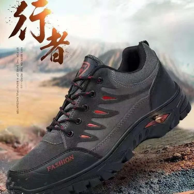 Men's brown suede mid-top hiking sneakers with a platform rubber sole and lace-up front.