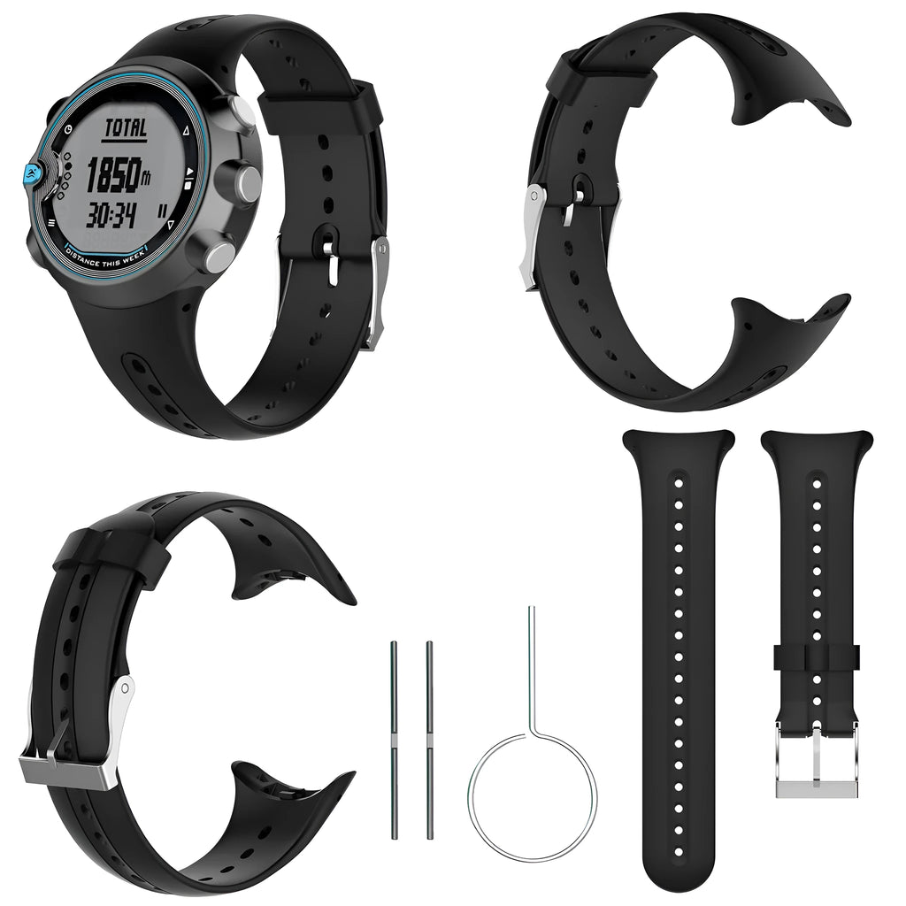 Black silicone swim watch strap with 124mm long belt and 104mm short lace, sports style replacement band