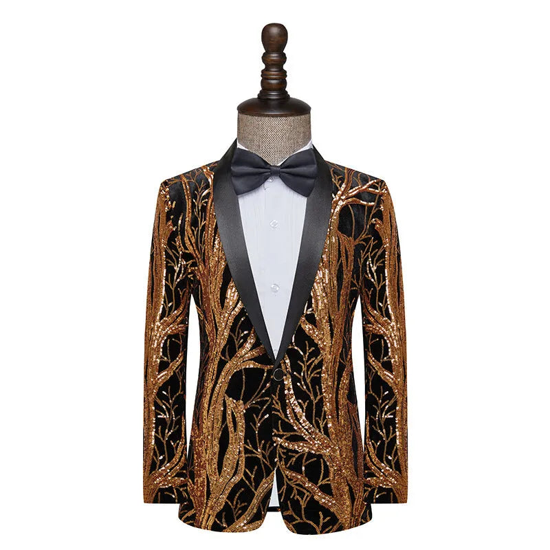 Men's slim fit sequins jacket in black bonded lining for banquet events
