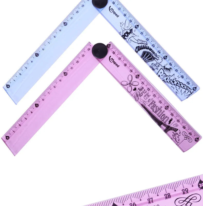 30cm folding ruler with rotary mechanism in blue colour, showing widened resin segments