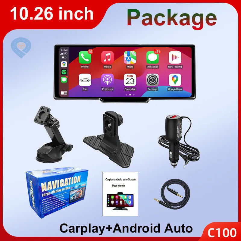 10.26 inch wireless CarPlay truck smart screen with IPS 1600x600 display and ABS housing