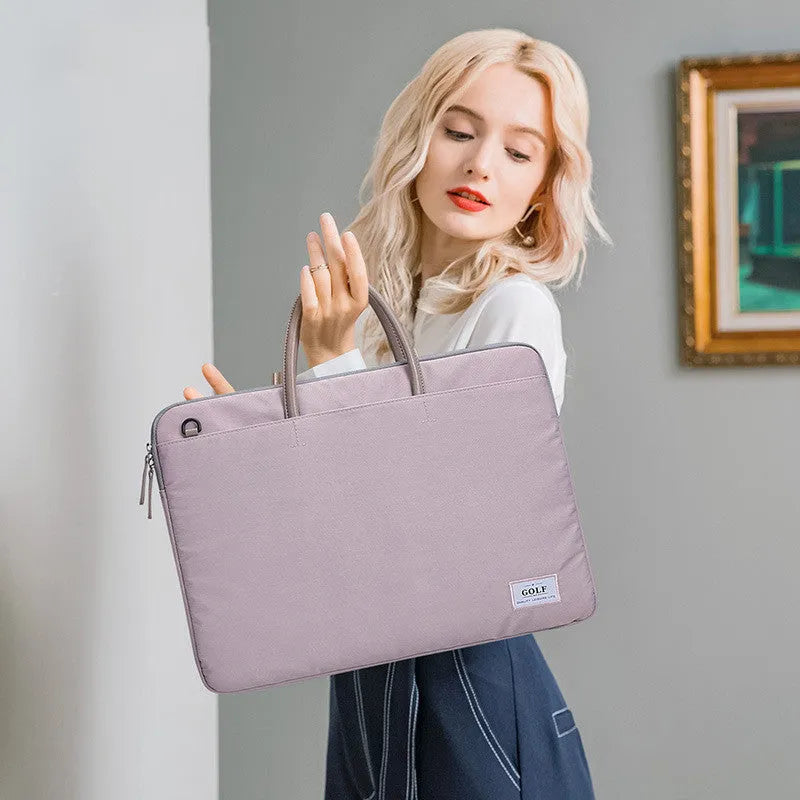 Simple thin nylon 15.6 inch laptop business handbag with zipper and soft handle in dark blue or pink