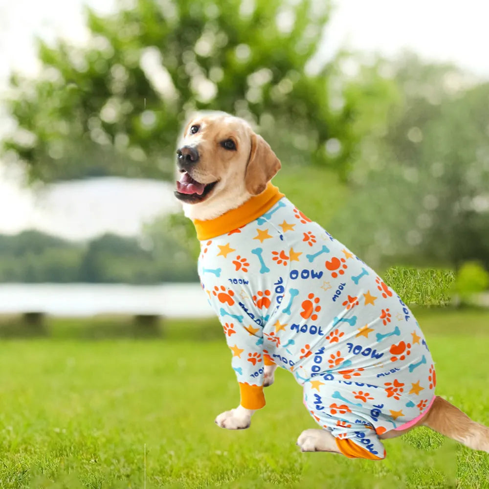 Cotton sleeveless dog jumpsuit vest shown in one of over 40 available colour and print designs.