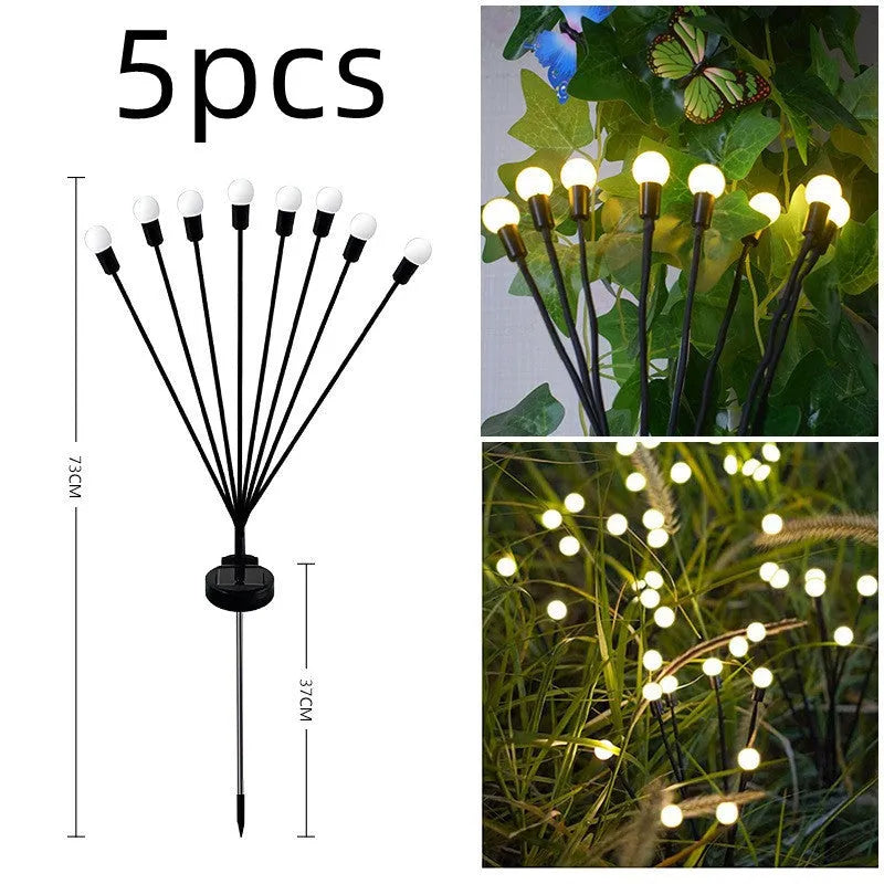 Solar-powered garden lamp with automatic light sensor and ground stake, showing warm white and coloured LED options.