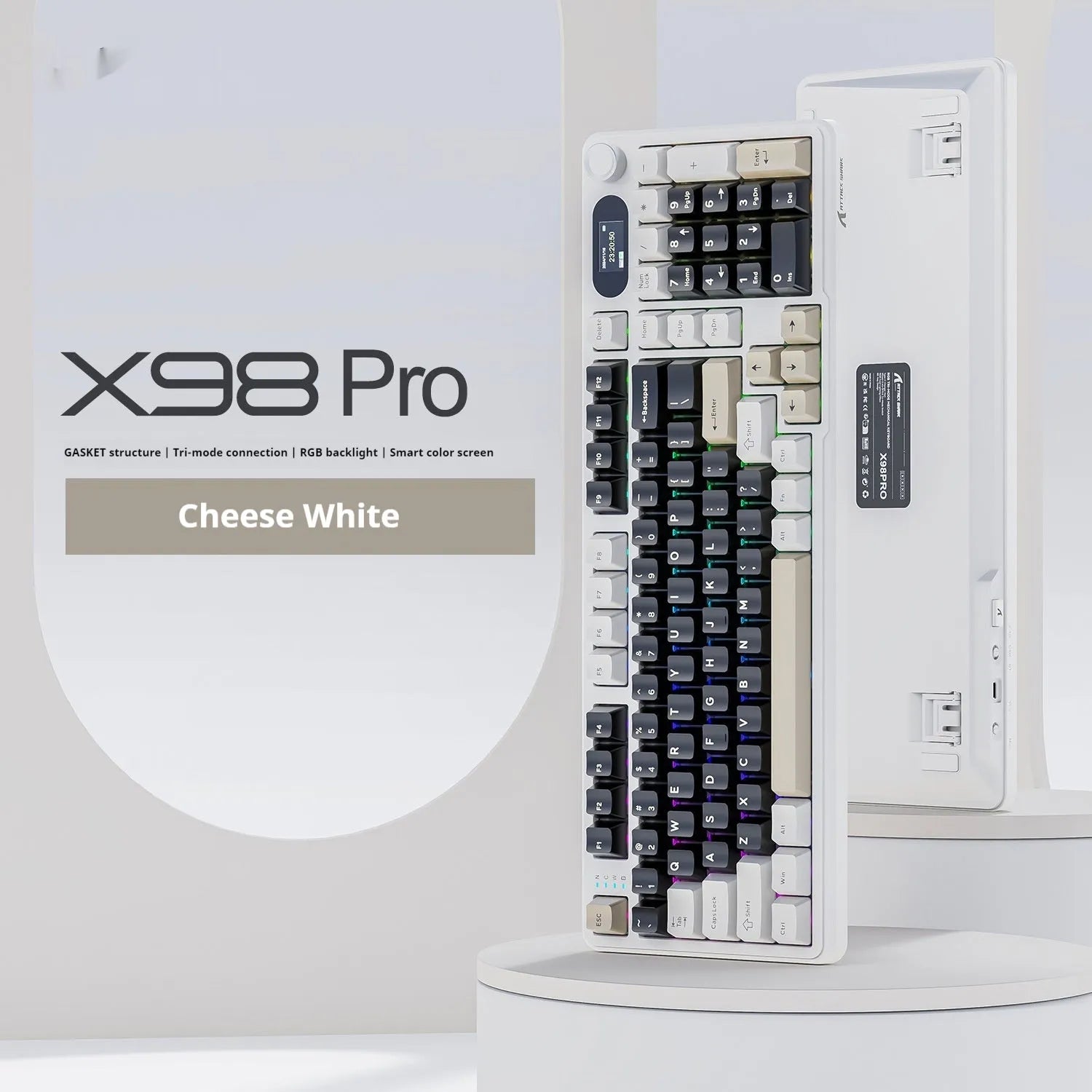 Attack Shark X98PRO three-mode RGB wireless Bluetooth mechanical keyboard with side engraving and knob, ABS black body