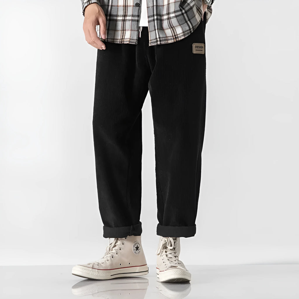 Men's loose straight corduroy sports trousers in multiple colour options with elastic waist
