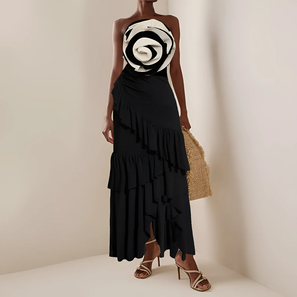 Women's one-piece swimsuit with matching skirt in black and white or red colour options