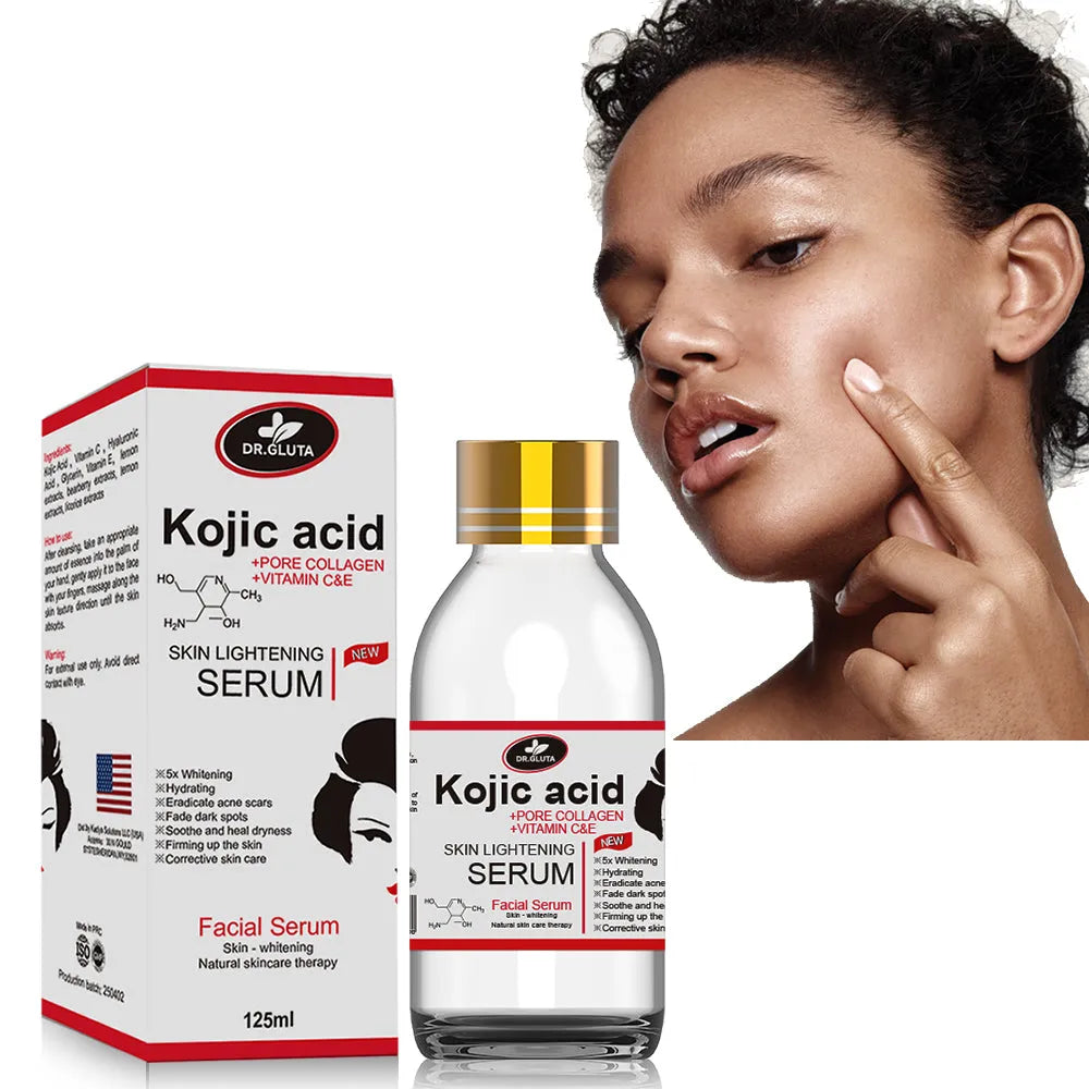 125ml kojic acid serum bottle for skin lightening, uneven skin tone and dull skin, natural skin care therapy