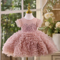 Children's princess pettiskirt in bean pink with tiered tulle layers polyester fabric
