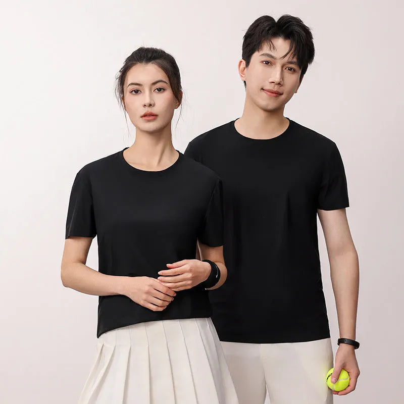 Ice silk quick-drying antibacterial anti-UV short sleeve T-shirt in solid colours with slim fit design