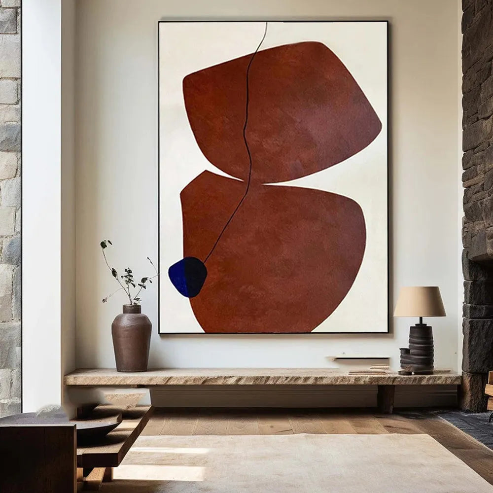 Hand-painted abstract wabi-sabi style oil painting on canvas, unframed and rolled, with modern minimalist design
