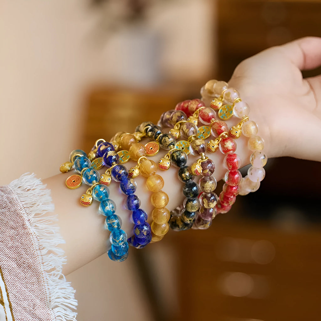 Handmade national style bracelet with geometric swallowing gold beast design in fragrant gray gold foil coloured glaze
