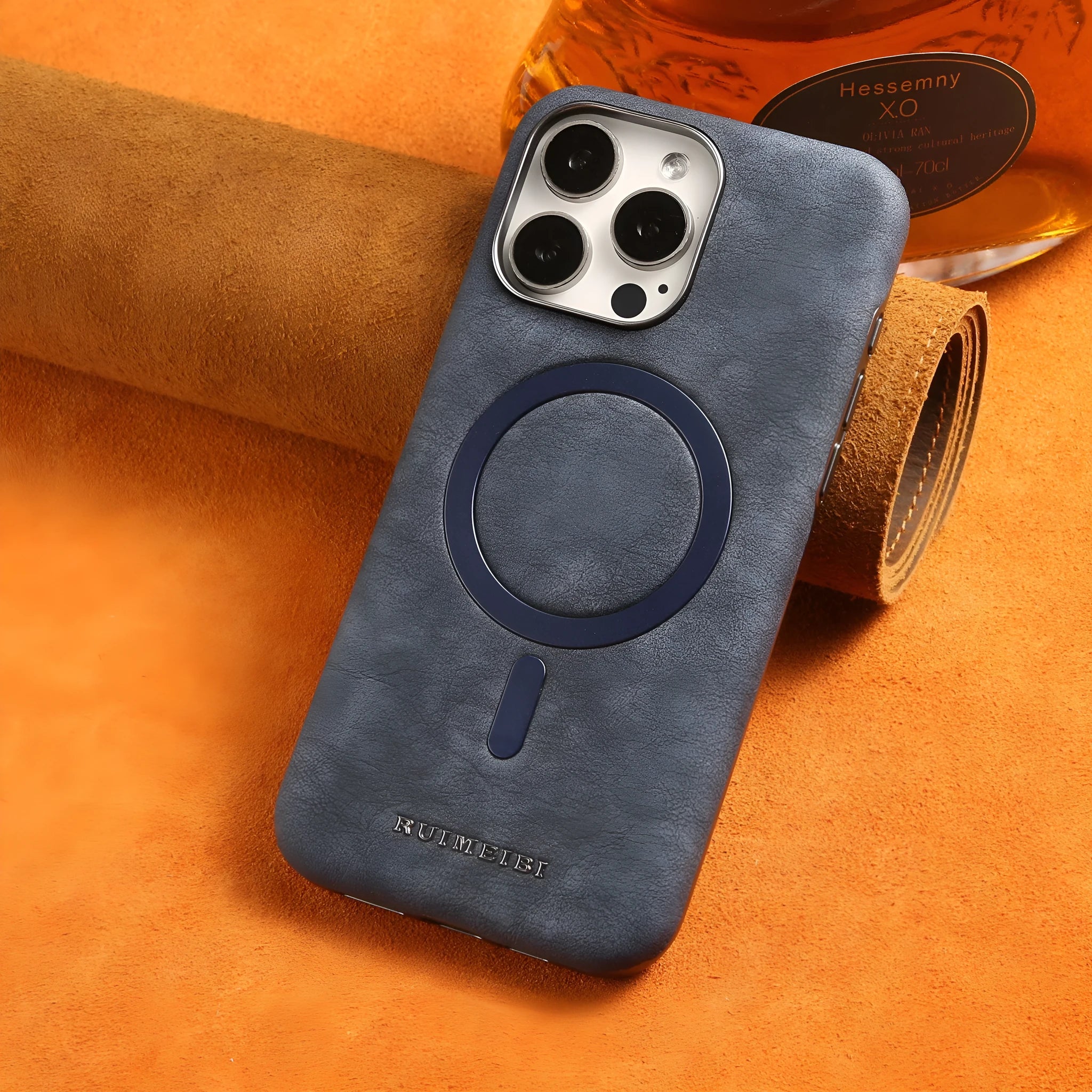 Electroplating half-pack external magnetic ring mobile phone protective cover in Dark Gray