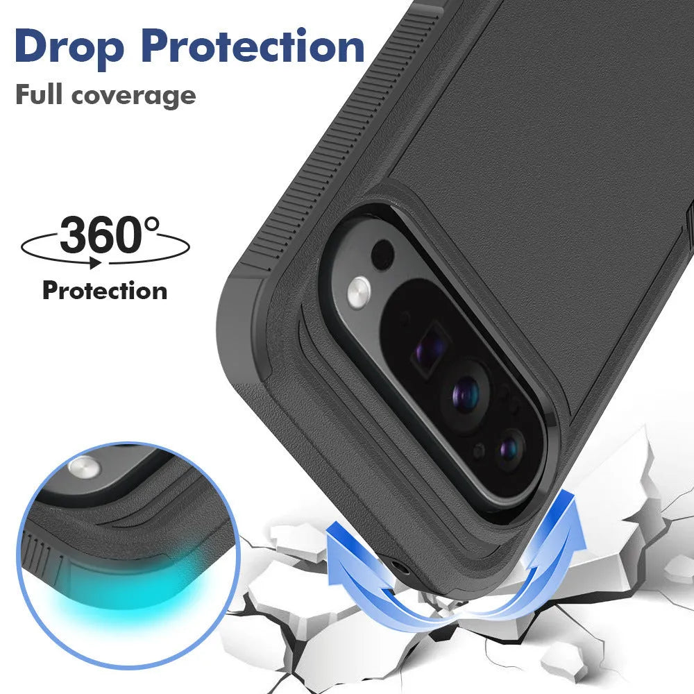 Two-in-one double-layer drop-resistant phone case for Google Pixel 9 in black with TPU and PC construction