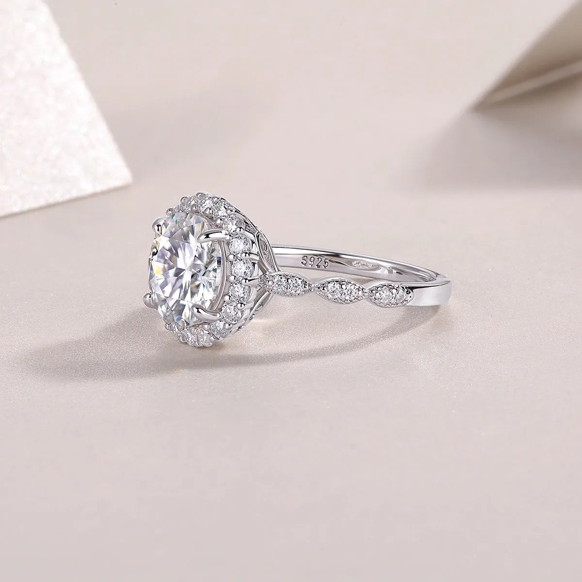 3-carat moissanite wedding ring set with S925 silver platinum plating in gift box