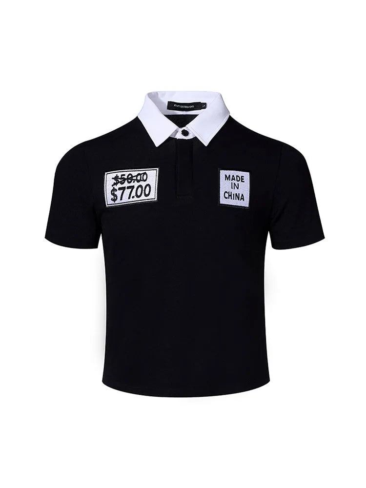Black slim fit men's short sleeve polo shirt with embroidery detail on the front.