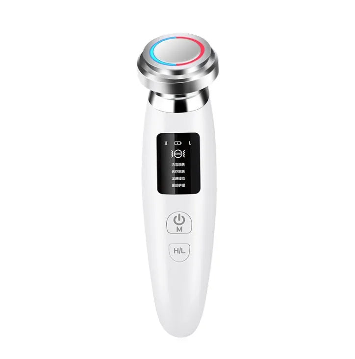 Pink USB-rechargeable facial cleansing beauty instrument measuring 185mm long