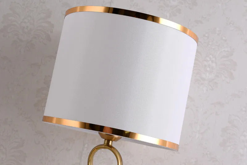 Bedside table lamp with electroplated imitation copper finish, button switch, 220V, shown in white or red with EU US UK AU plug options